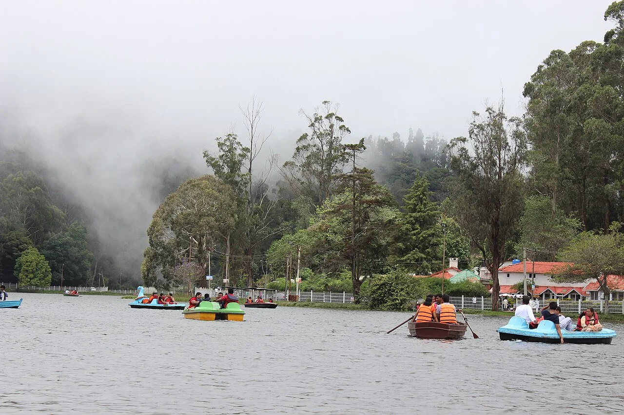 Boats on misty Kodaikanal Lake