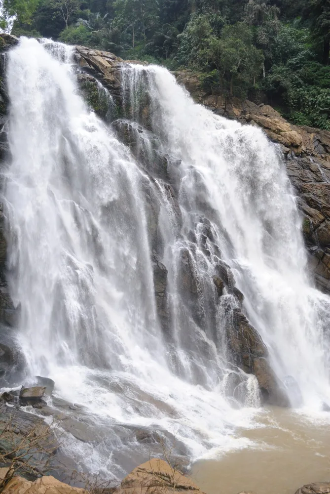 Meenmutty Falls in Wayanad during the monsoon
