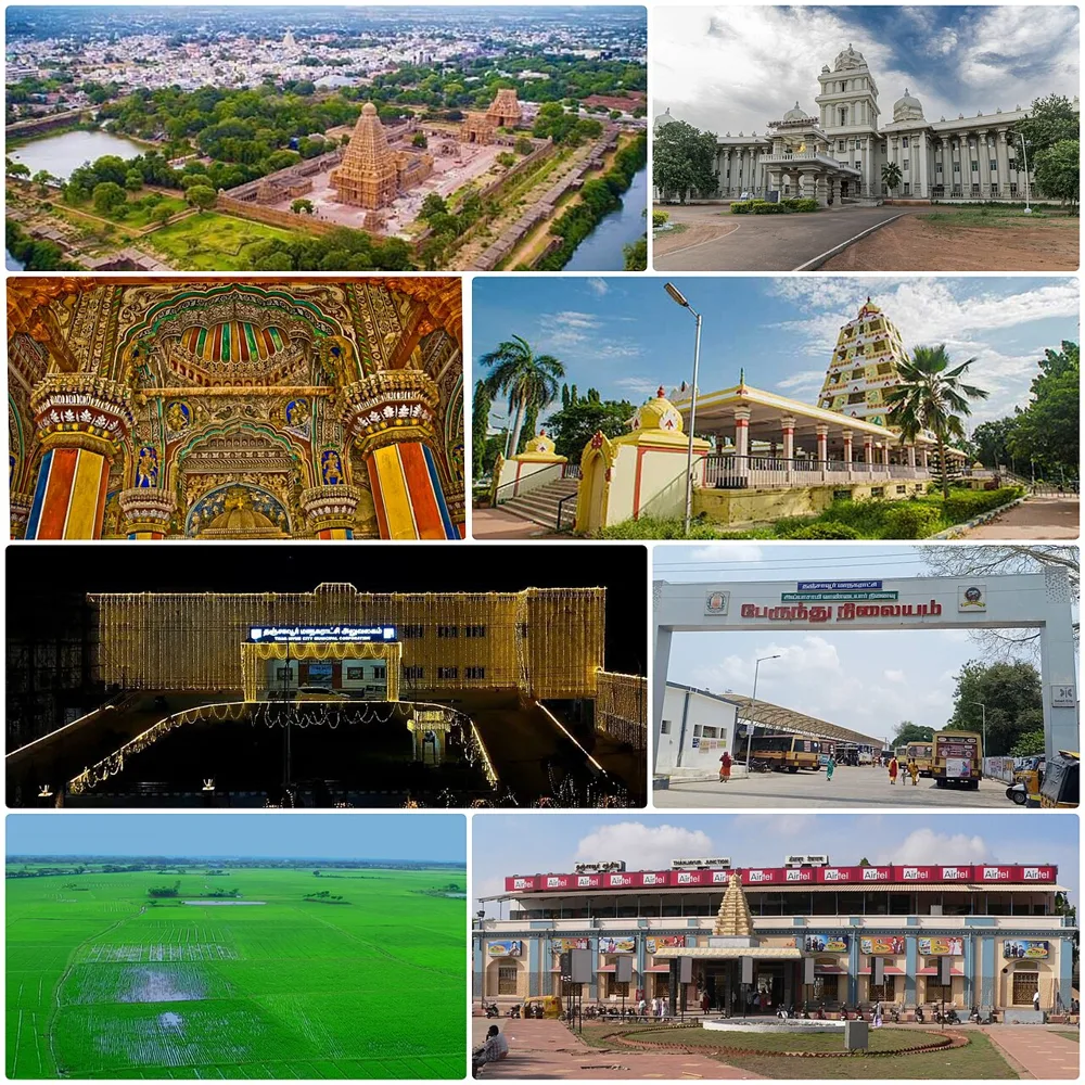 Photographic montage of Thanjavur’s temples, civic buildings and surrounding landscape